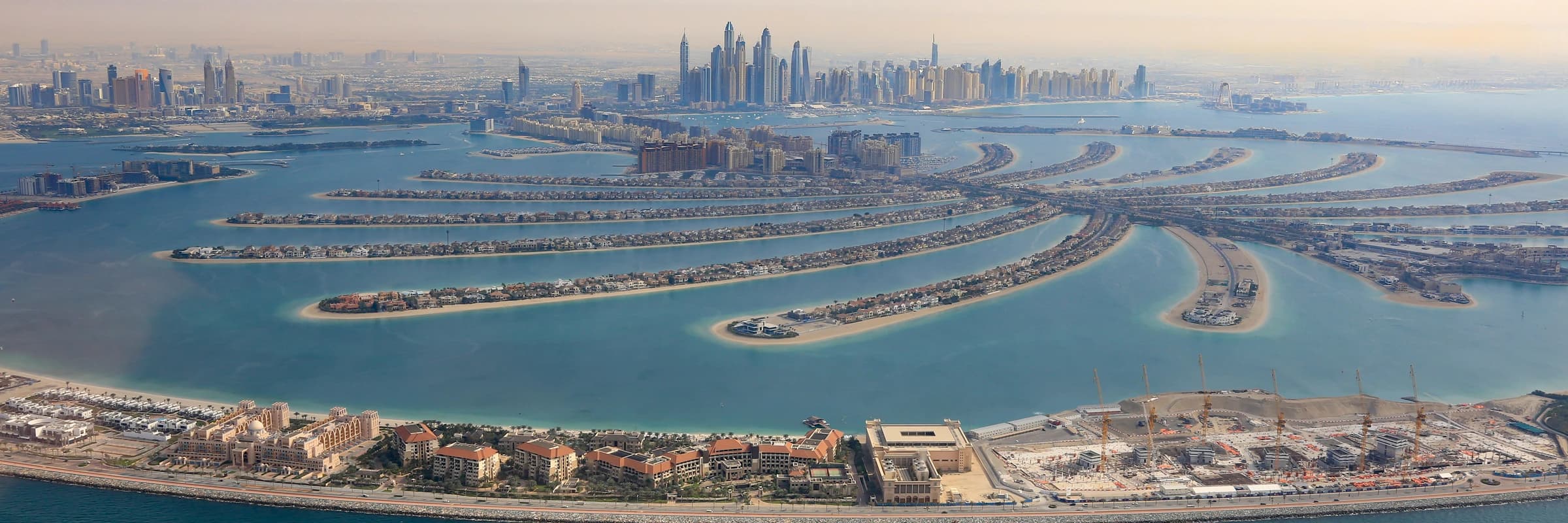 Archive aerial photograph of Palm Jumeirah with the Dubai Marina skyline beyond