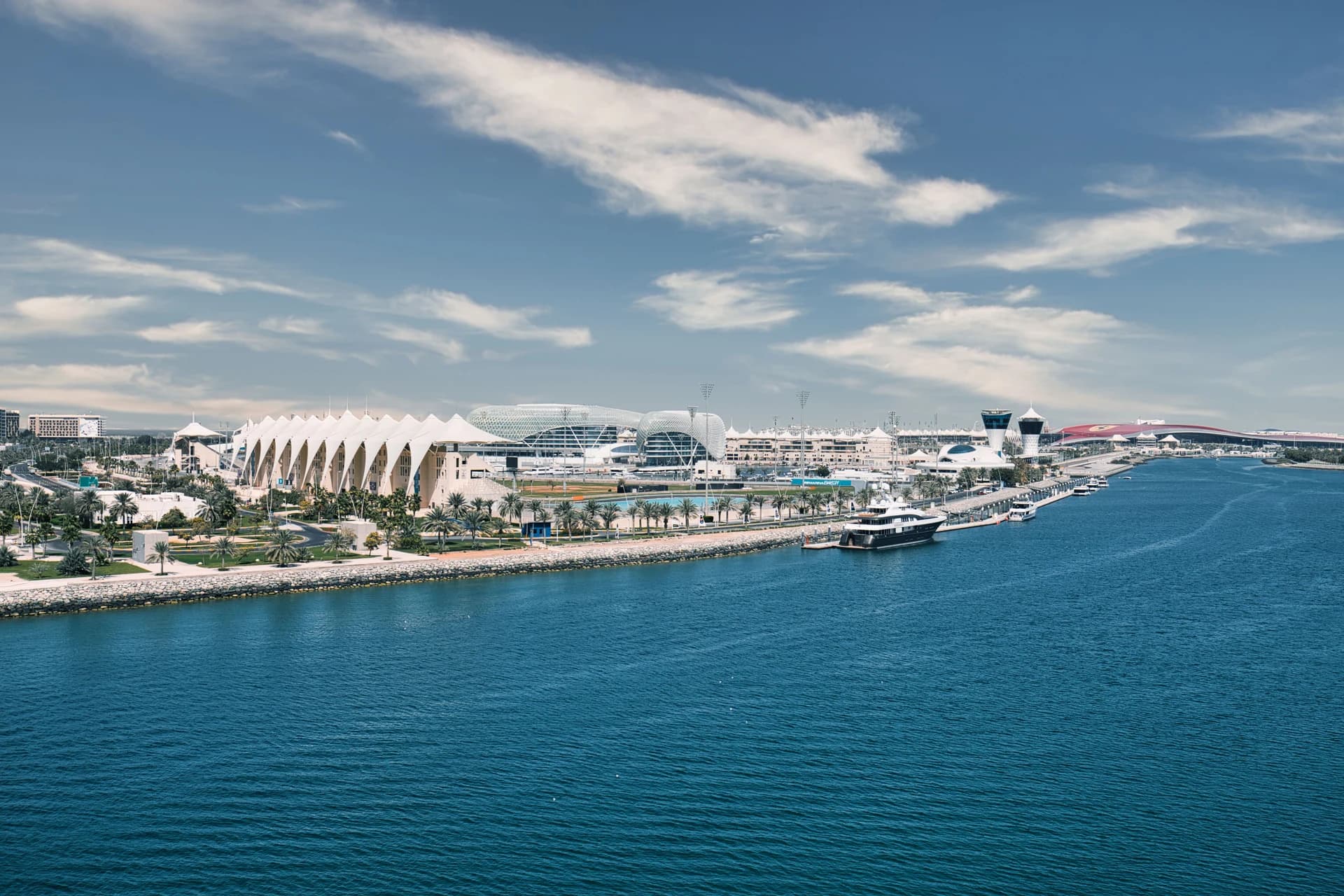 Yas Marina waterfront and circuit buildings on Yas Island
