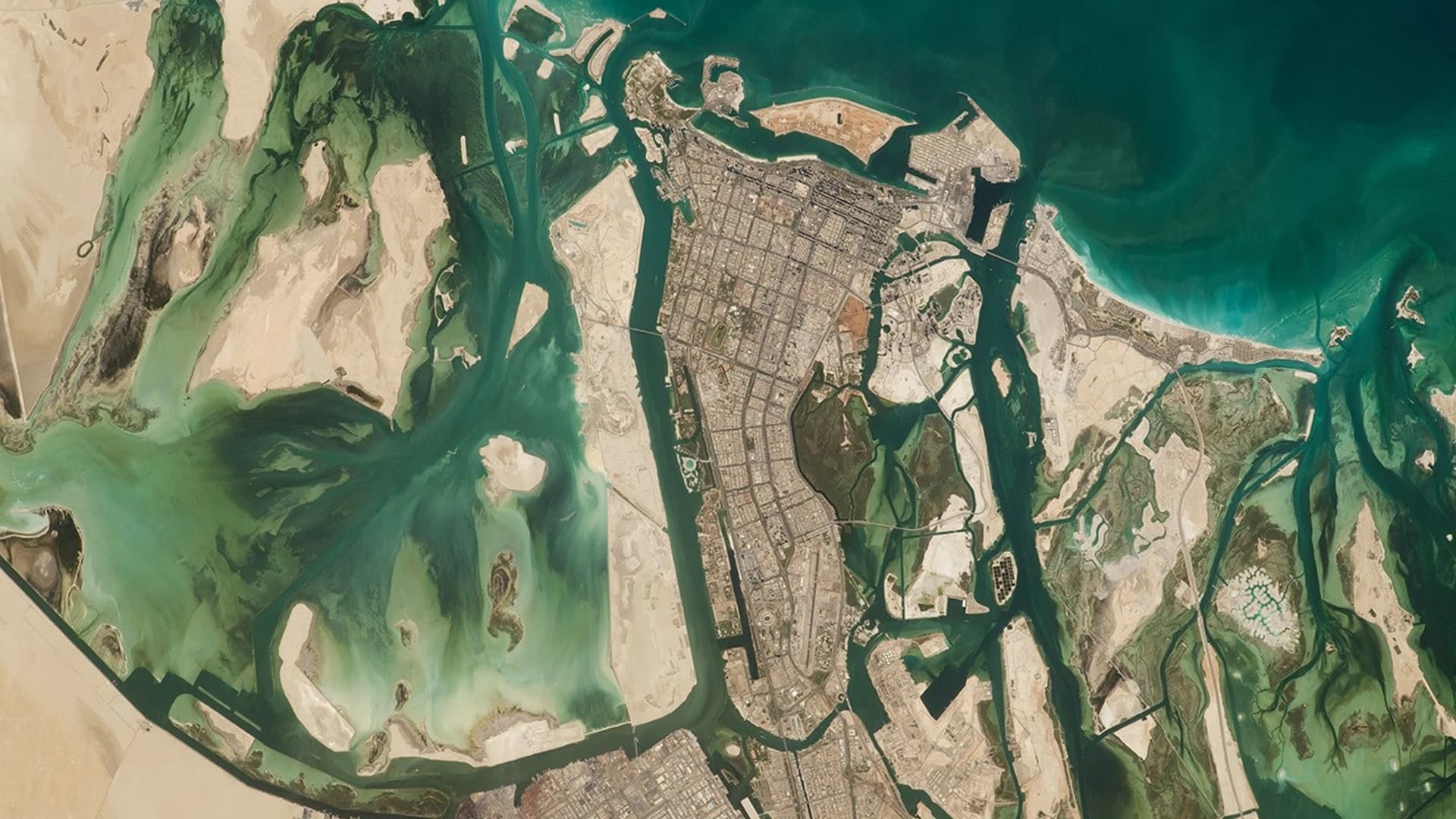 Abu Dhabi's islands and coastal waterways photographed from orbit